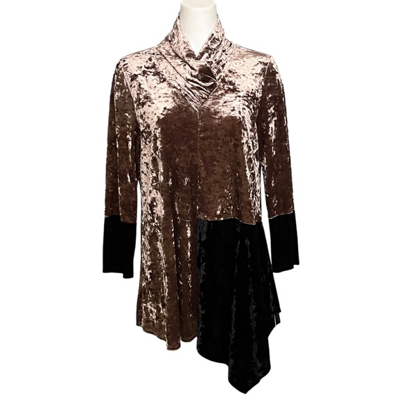 IC By Connie K Collection Brown Black Crushed Velvet Asymmetric Tunic Top L NWT - Picture 3 of 12